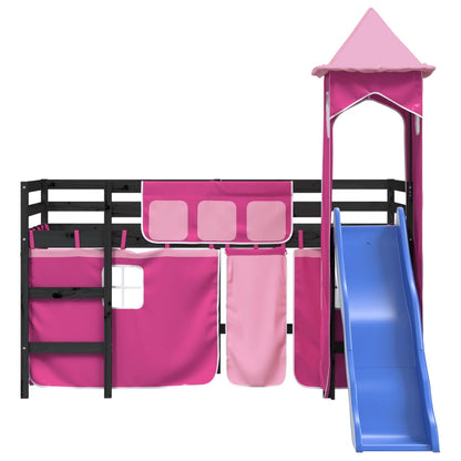 Kids' Loft Bed with Tower Pink 80x200 cm Solid Wood Pine