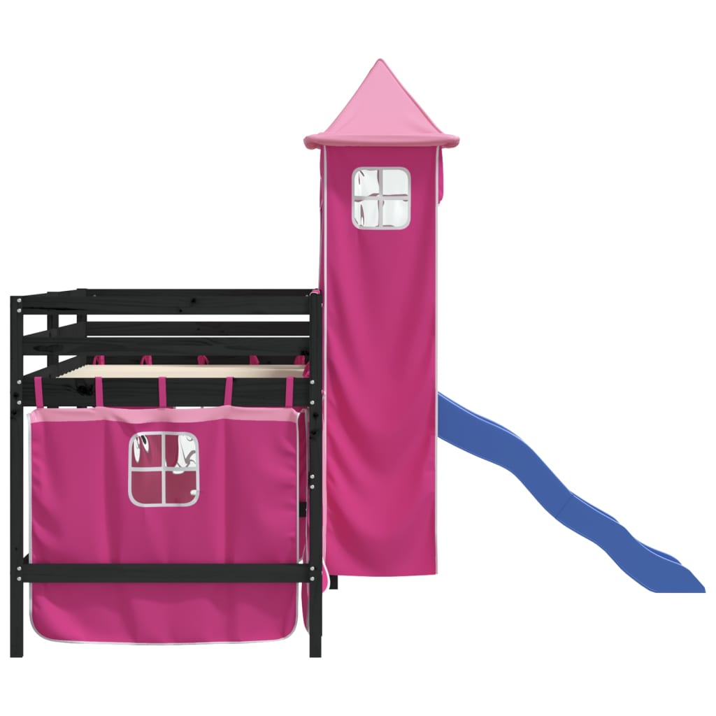 Kids' Loft Bed with Tower Pink 80x200 cm Solid Wood Pine