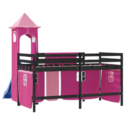 Kids' Loft Bed with Tower Pink 80x200 cm Solid Wood Pine