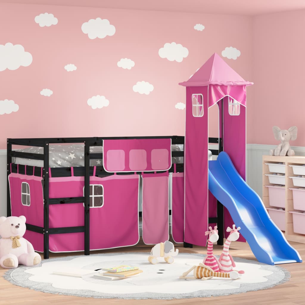 Kids' Loft Bed with Tower Pink 80x200 cm Solid Wood Pine