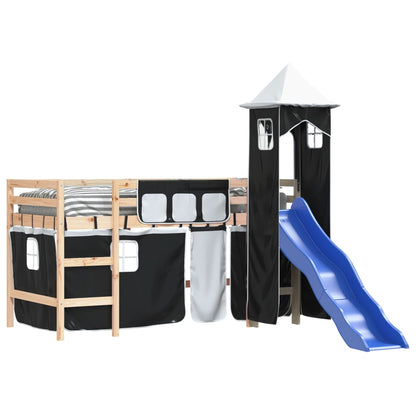 Kids' Loft Bed with Tower without Mattress White&Black 90x200cm