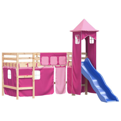 Kids' Loft Bed with Tower without Mattress Pink 90x200 cm