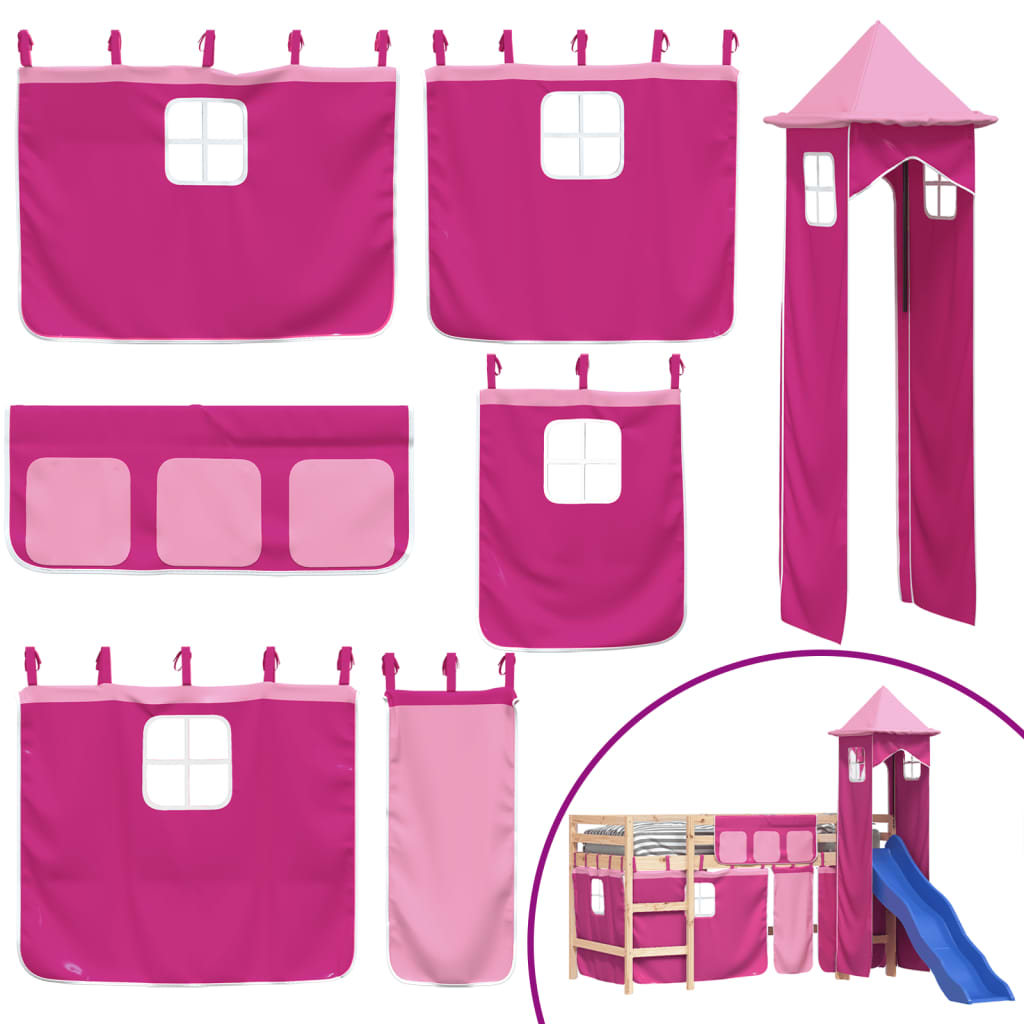 Kids' Loft Bed with Tower without Mattress Pink 90x200 cm