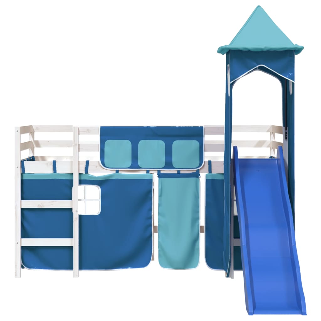 Kids' Loft Bed with Tower Blue 90x200 cm Solid Wood Pine