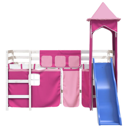 Kids' Loft Bed with Tower Pink 90x200 cm Solid Wood Pine