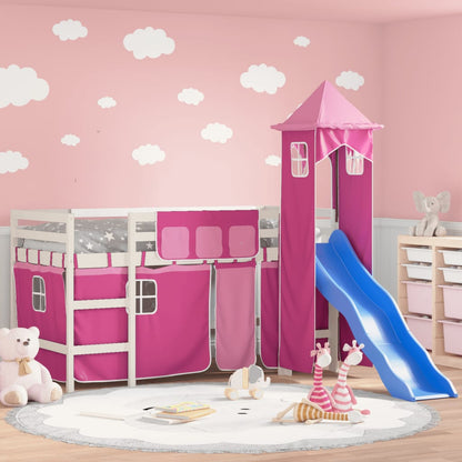 Kids' Loft Bed with Tower Pink 90x200 cm Solid Wood Pine