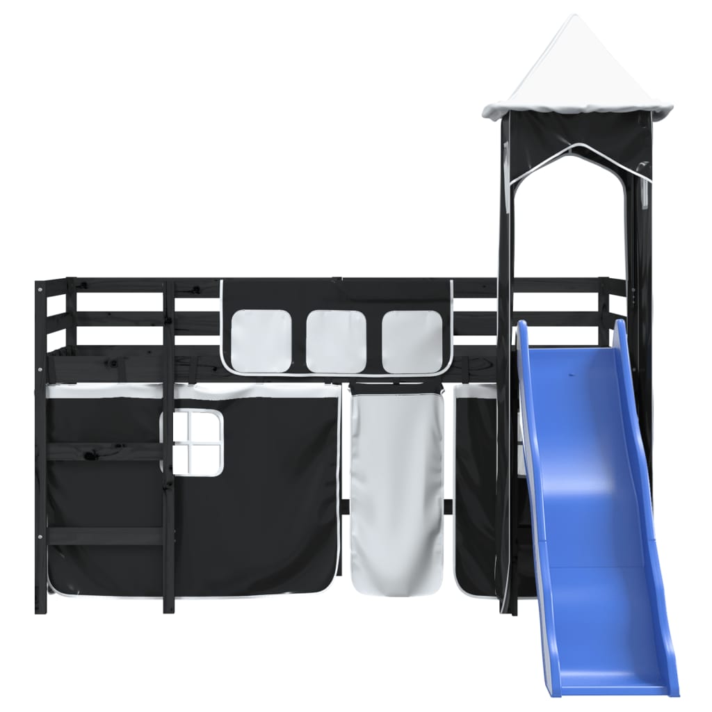 Kids' Loft Bed with Tower White&Black 90x200cm Solid Wood Pine