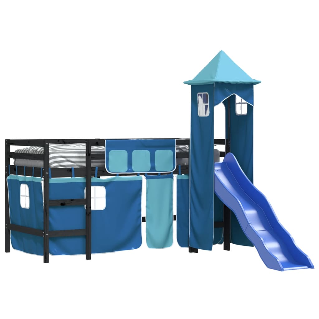 Kids' Loft Bed with Tower Blue 90x200 cm Solid Wood Pine