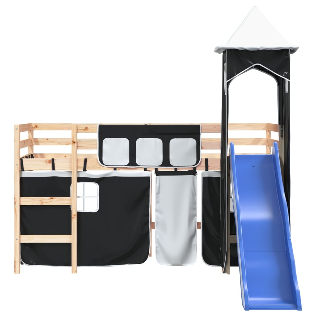 Kids' Loft Bed with Tower without Mattress White&Black 90x190cm