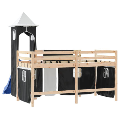 Kids' Loft Bed with Tower without Mattress White&Black 90x190cm