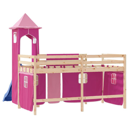 Kids' Loft Bed with Tower Pink 90x190 cm Solid Wood Pine