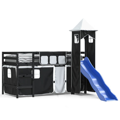 Kids' Loft Bed with Tower without Mattress White&Black 90x190cm