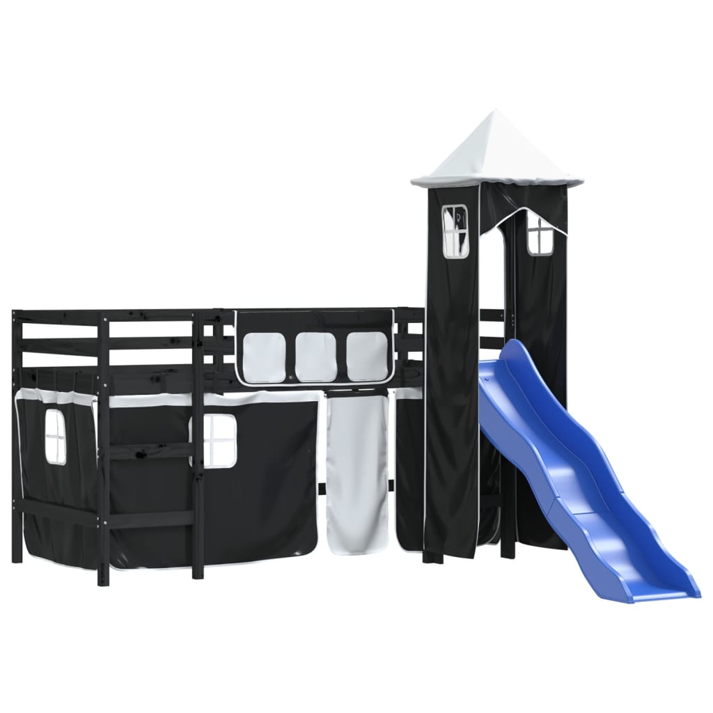 Kids' Loft Bed with Tower without Mattress White&Black 90x190cm