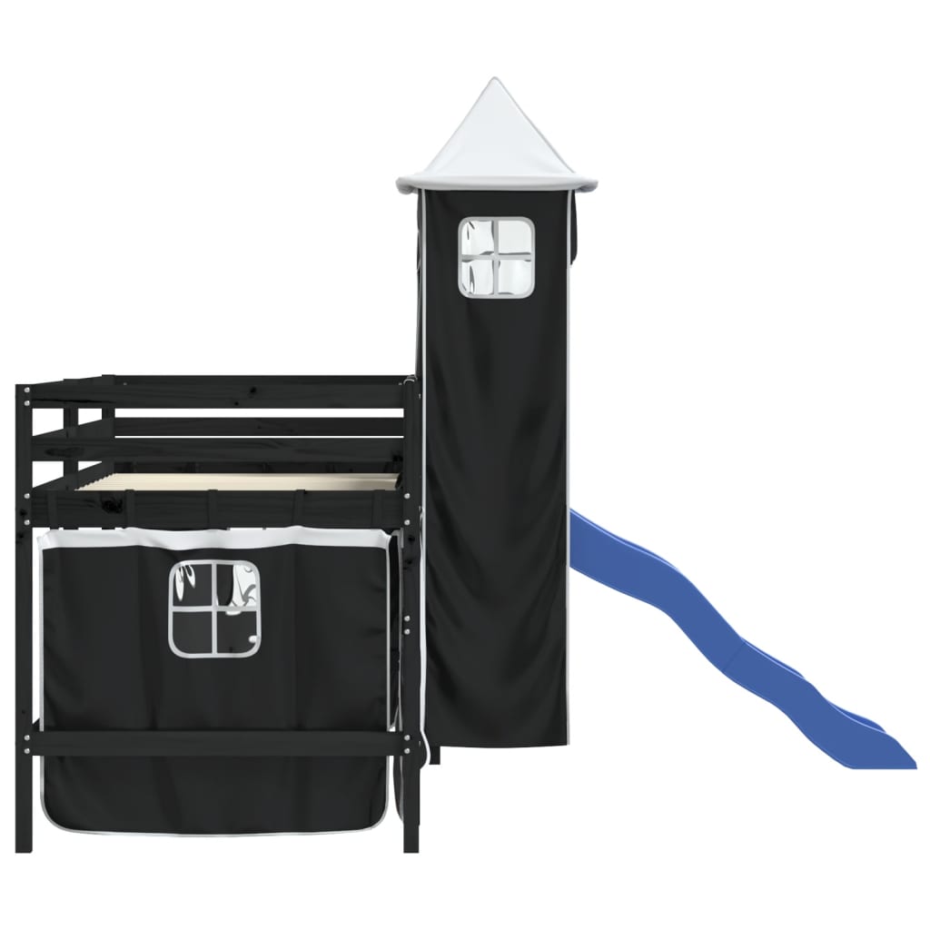 Kids' Loft Bed with Tower without Mattress White&Black 90x190cm