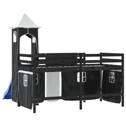 Kids' Loft Bed with Tower without Mattress White&Black 90x190cm