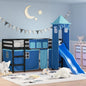 Kids' Loft Bed with Tower Blue 90x190 cm Solid Wood Pine