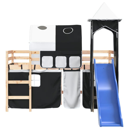 Kids' Loft Bed with Tower White&Black 80x200cm Solid Wood Pine