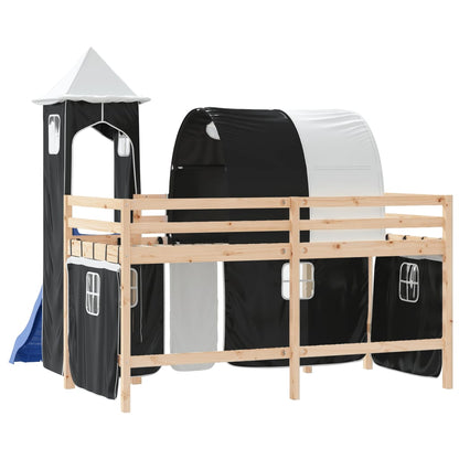 Kids' Loft Bed with Tower White&Black 80x200cm Solid Wood Pine