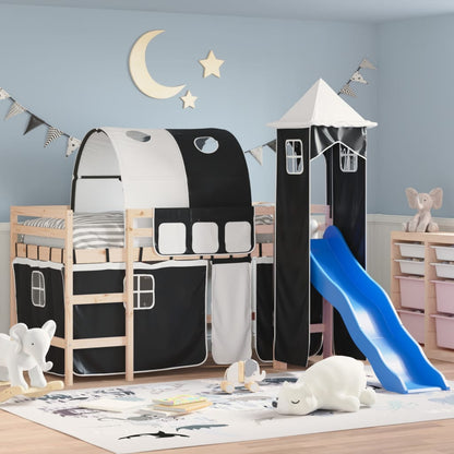 Kids' Loft Bed with Tower White&Black 80x200cm Solid Wood Pine