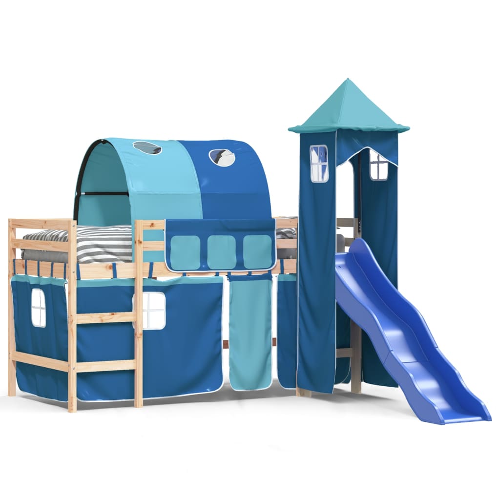 Kids' Loft Bed with Tower Blue 80x200 cm Solid Wood Pine