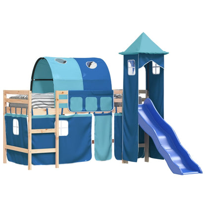 Kids' Loft Bed with Tower Blue 80x200 cm Solid Wood Pine