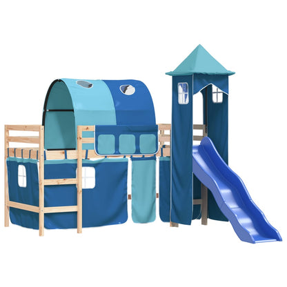 Kids' Loft Bed with Tower Blue 80x200 cm Solid Wood Pine