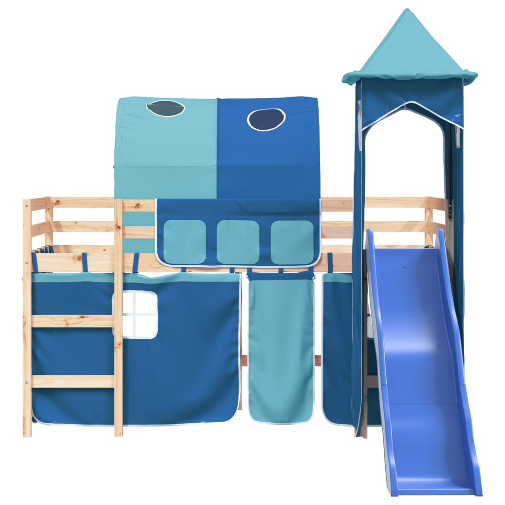 Kids' Loft Bed with Tower Blue 80x200 cm Solid Wood Pine