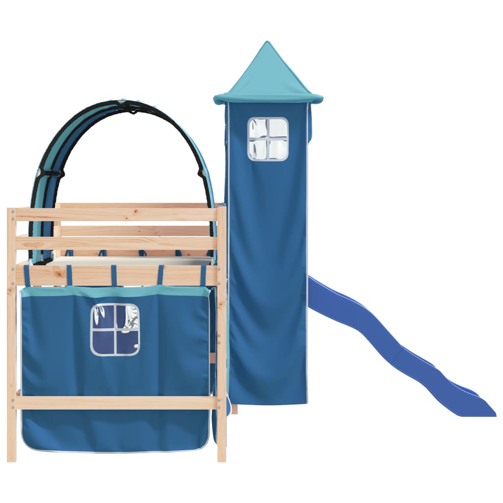 Kids' Loft Bed with Tower Blue 80x200 cm Solid Wood Pine