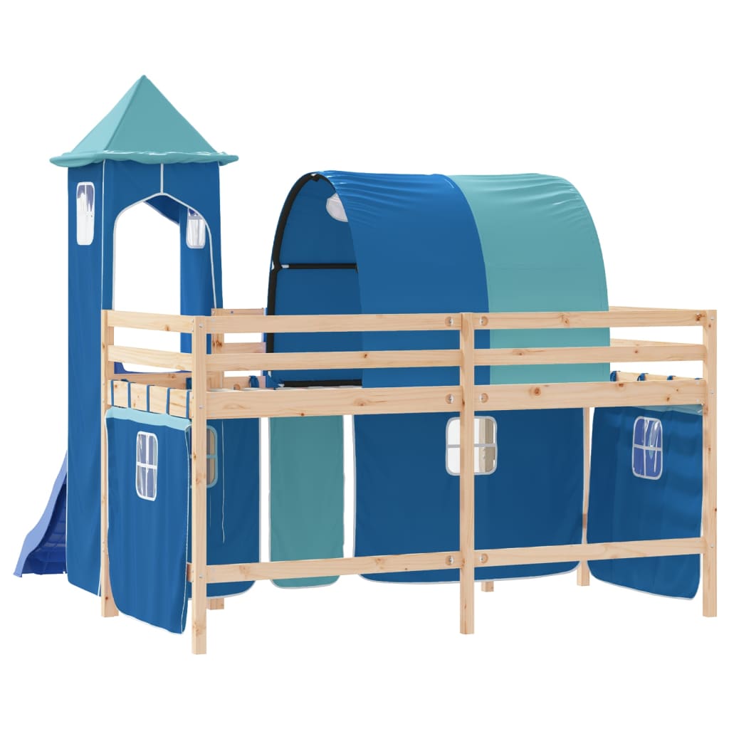 Kids' Loft Bed with Tower Blue 80x200 cm Solid Wood Pine