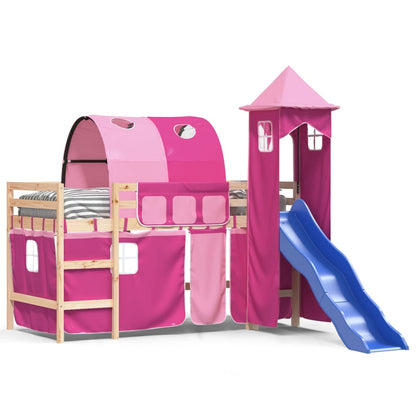 Kids' Loft Bed with Tower Pink 80x200 cm Solid Wood Pine