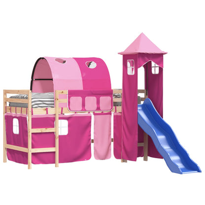 Kids' Loft Bed with Tower Pink 80x200 cm Solid Wood Pine