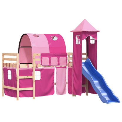 Kids' Loft Bed with Tower Pink 80x200 cm Solid Wood Pine