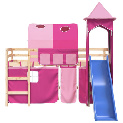 Kids' Loft Bed with Tower Pink 80x200 cm Solid Wood Pine