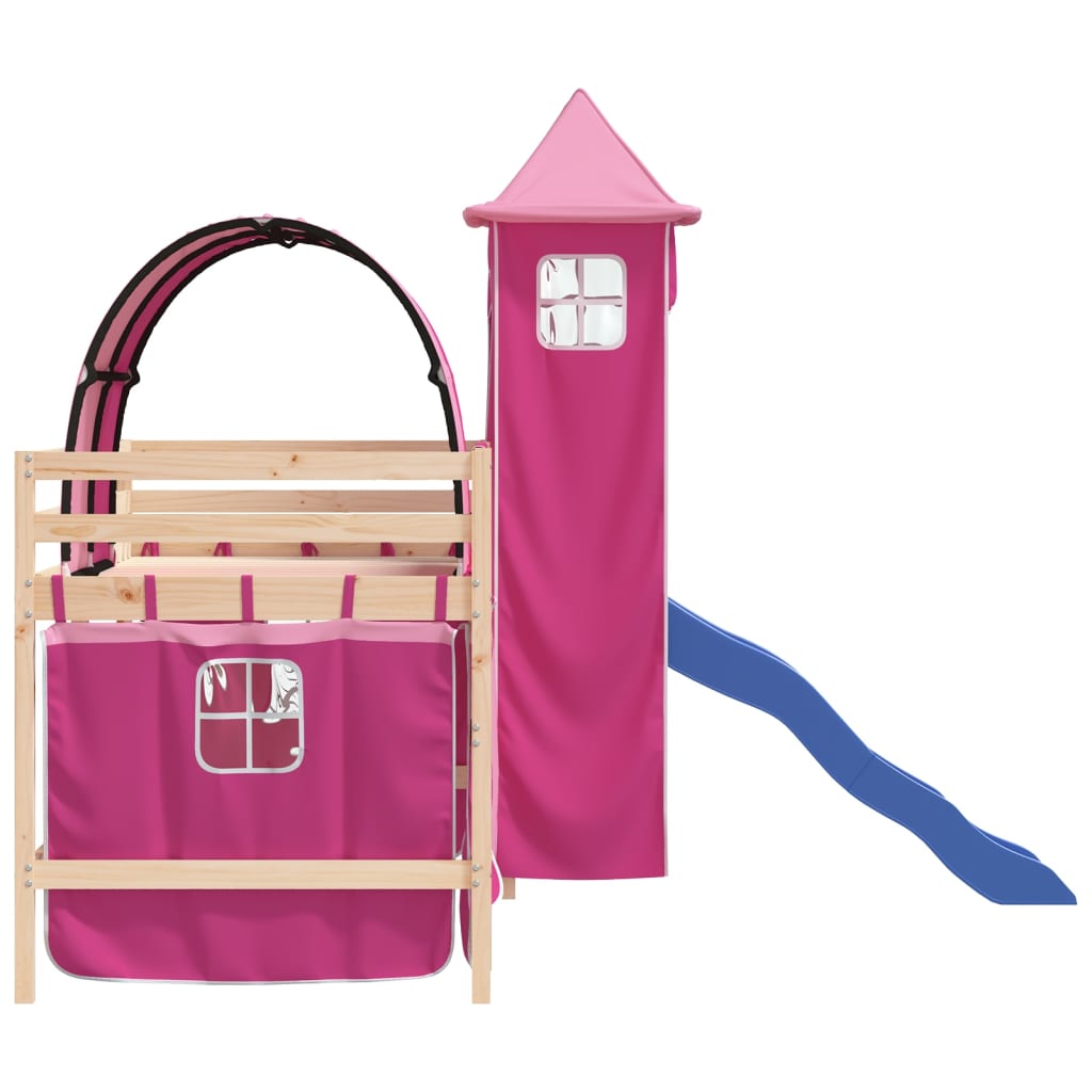 Kids' Loft Bed with Tower Pink 80x200 cm Solid Wood Pine