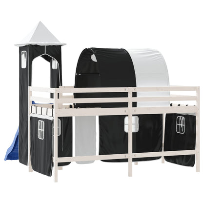 Kids' Loft Bed with Tower White&Black 80x200cm Solid Wood Pine