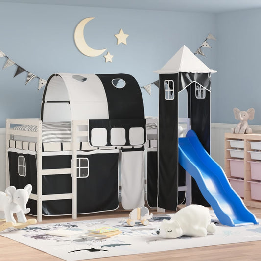 Kids' Loft Bed with Tower White&Black 80x200cm Solid Wood Pine