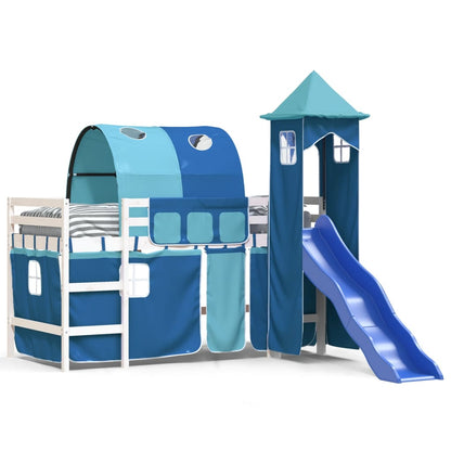 Kids' Loft Bed with Tower without Mattress Blue 80x200 cm