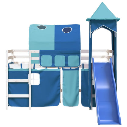 Kids' Loft Bed with Tower without Mattress Blue 80x200 cm