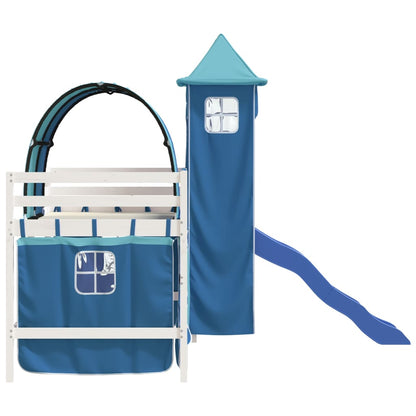 Kids' Loft Bed with Tower without Mattress Blue 80x200 cm