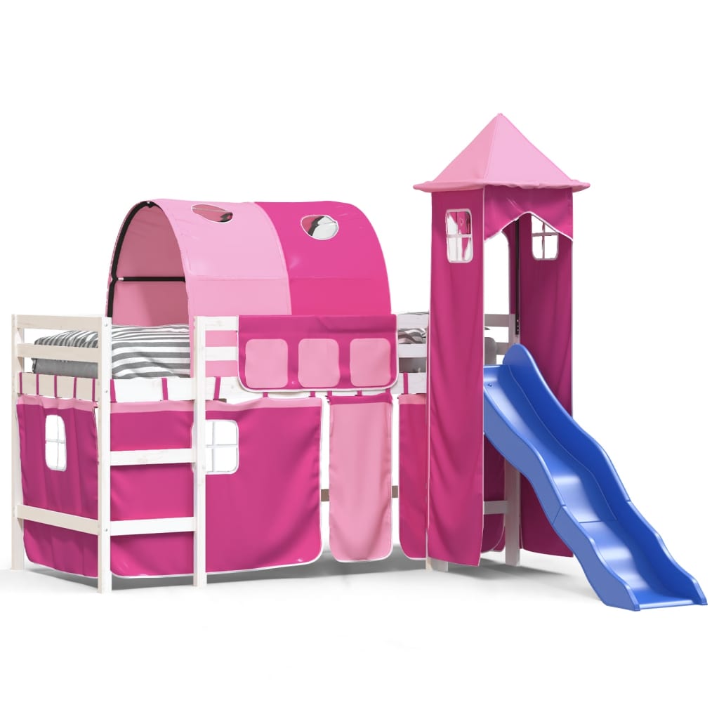 Kids' Loft Bed with Tower Pink 80x200 cm Solid Wood Pine