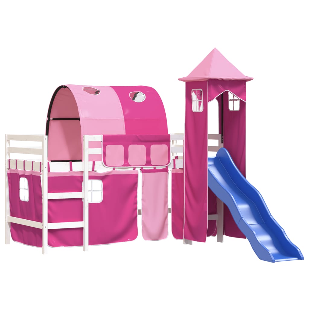 Kids' Loft Bed with Tower Pink 80x200 cm Solid Wood Pine