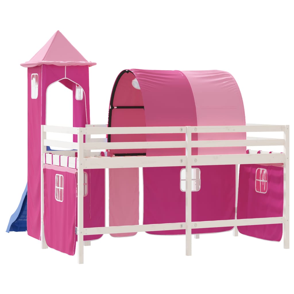 Kids' Loft Bed with Tower Pink 80x200 cm Solid Wood Pine