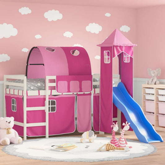 Kids' Loft Bed with Tower Pink 80x200 cm Solid Wood Pine