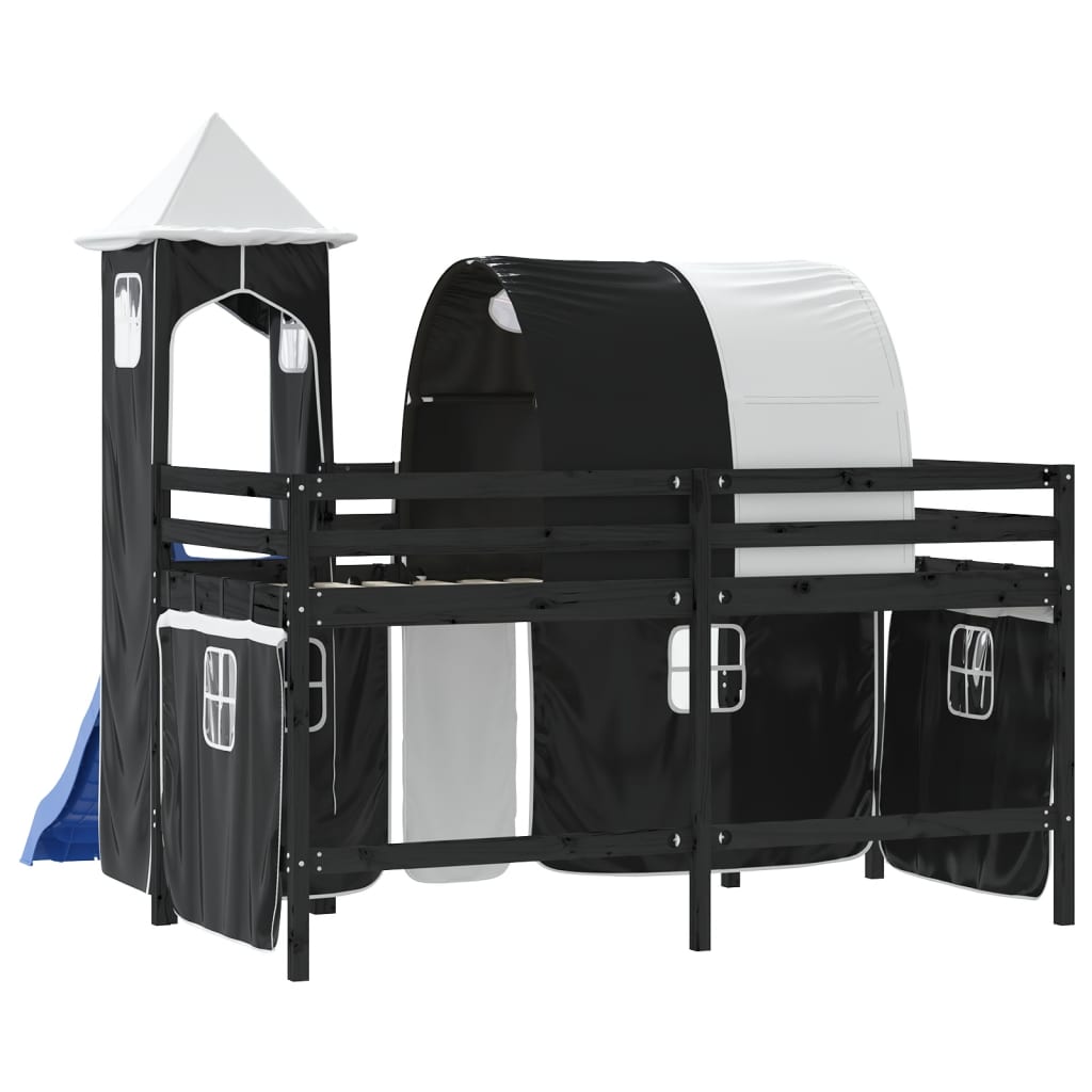 Kids' Loft Bed with Tower without Mattress White&Black 80x200 cm