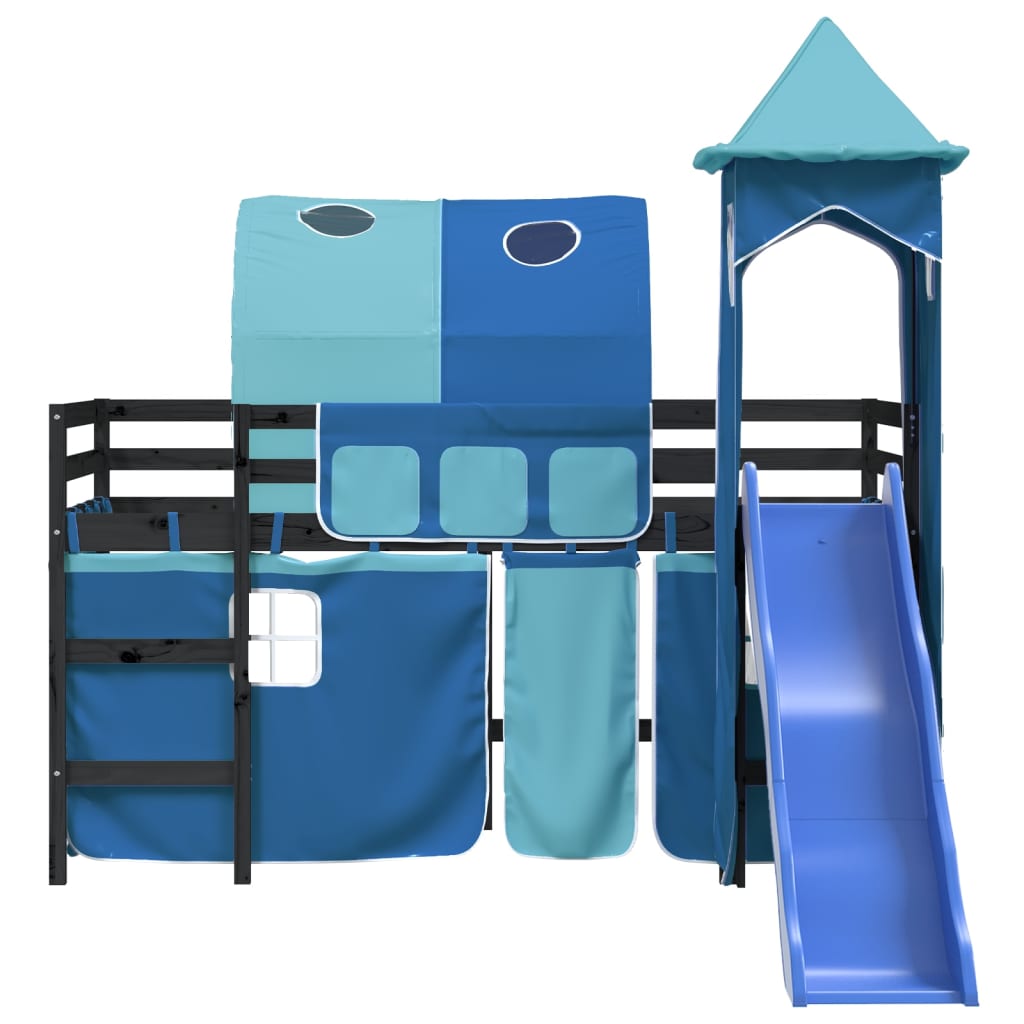 Kids' Loft Bed with Tower Blue 80x200 cm Solid Wood Pine