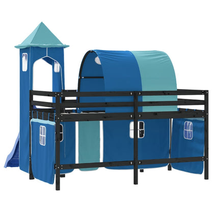 Kids' Loft Bed with Tower Blue 80x200 cm Solid Wood Pine