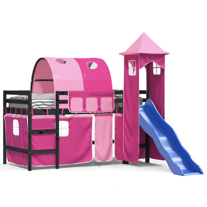 Kids' Loft Bed with Tower Pink 80x200 cm Solid Wood Pine