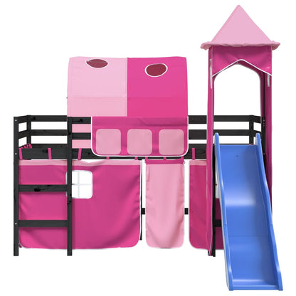 Kids' Loft Bed with Tower Pink 80x200 cm Solid Wood Pine