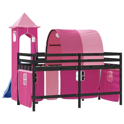 Kids' Loft Bed with Tower Pink 80x200 cm Solid Wood Pine