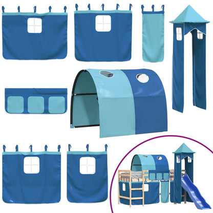 Kids' Loft Bed with Tower without Mattress Blue 90x200 cm